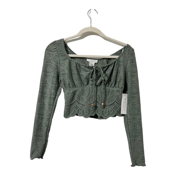 kirious Tops - Boho Crop Top. Size XSmall. By KIRIOUS. Sage Green. Eyelet knit. NWT
